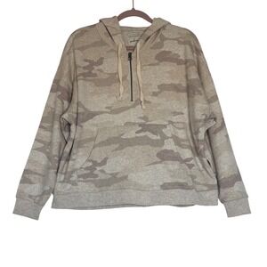 American Eagle Womens Tan Camo Quarter Zip Hoodie Fleece Sweatshirt Beige XS
